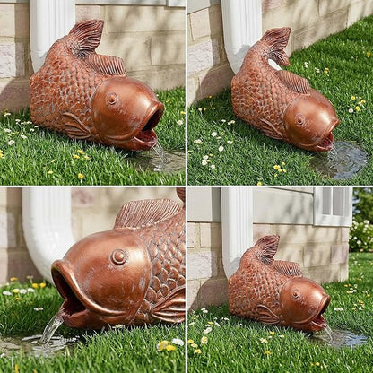Real Koi Gutter Downspout Extender Statue, Garden Ornament, Fish Decorative Gutter Extension Downspout, Perfect Rain Diverter for 3"x4" Downspouts, Eco-Friendly Resin, Outdoor Decor Gift