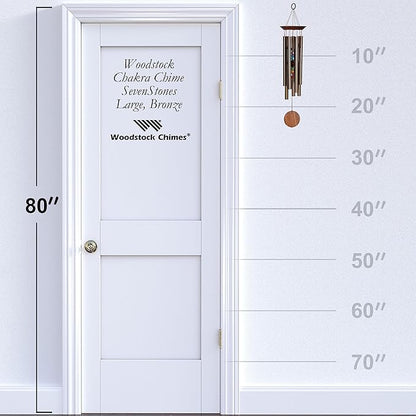 Woodstock Wind Chimes for Outside, Garden, Patio, Porch, Outdoor Decor, Meditation Yoga, Awareness and Relaxation (24") Woodstock Chakra Chime Seven Stones Large Size Bronze Wind Chime Gifts (CC7LBR)