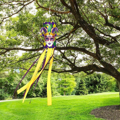 NOVWANG Mardi Gras Windsock, 40 Inch Wind Socks Mardi Gras Outdoor Decorations Purple Green Yellow Carnical Festive Flags for Yard Garden Home Party Hanging Decor