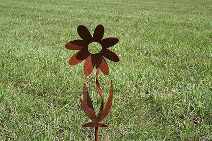 Metal Rustic and Colorful Flower Stakes Ranging from 9.5 to 36 Inches Tall (Twisted Daisy Stake 9.5" Tall, Naturally Rusted)
