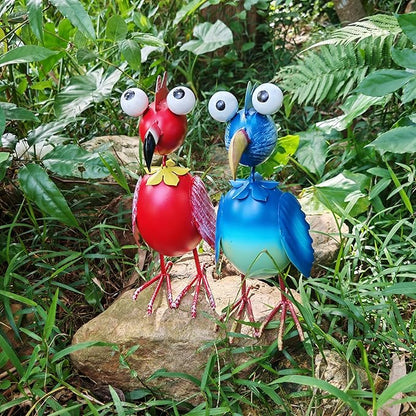 Metal Flamingo Yard Decor Garden Statue Outdoor Art Blue Flamingos Christmas Decorations Sculptures for Patio Backyard Porch Lawn Ornaments Unique Gifts