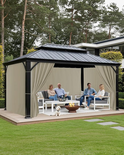 Patio Curtains Outdoor Waterproof - 10'Wx12'Lx7'H Weatherproof Pergola Outside Curtains, Gazebo Universal Replacement Privacy Curtains, 4 Panels Sidewall Drapes with Zipper, Taupe