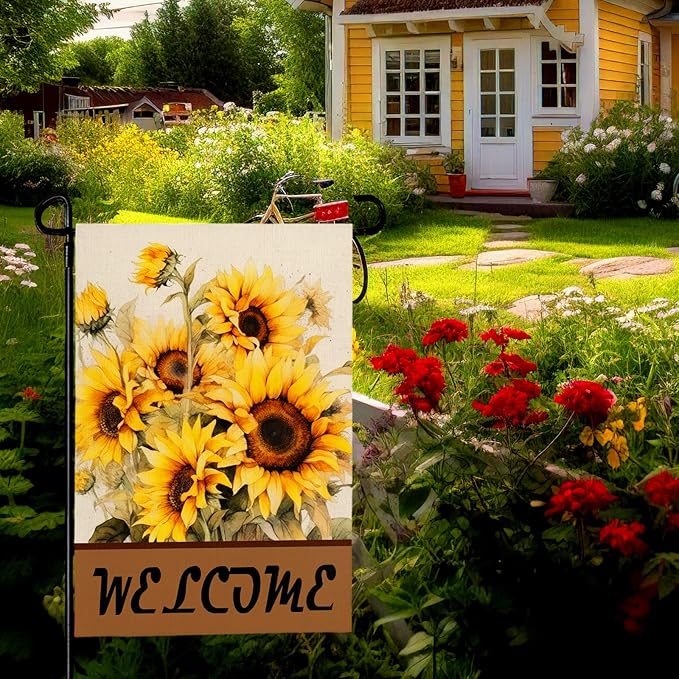 Summer Sunflower Garden Flag for Outside 12x18 Inch Double Sided Welcome Farmhouse Outdoor Vertical Seasonal Yard Flags Floral Holiday Party Yard Outdoor Decoration
