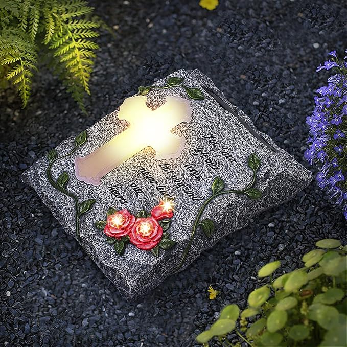 MXwcy Cross Solar Lights Outdoor Garden Memorial Stepping Stone, IP65 Waterproof is Used for Walls or Lawns, A Touching Memorial Gift & Condolence Gifts Grave Decorations for Cemetery