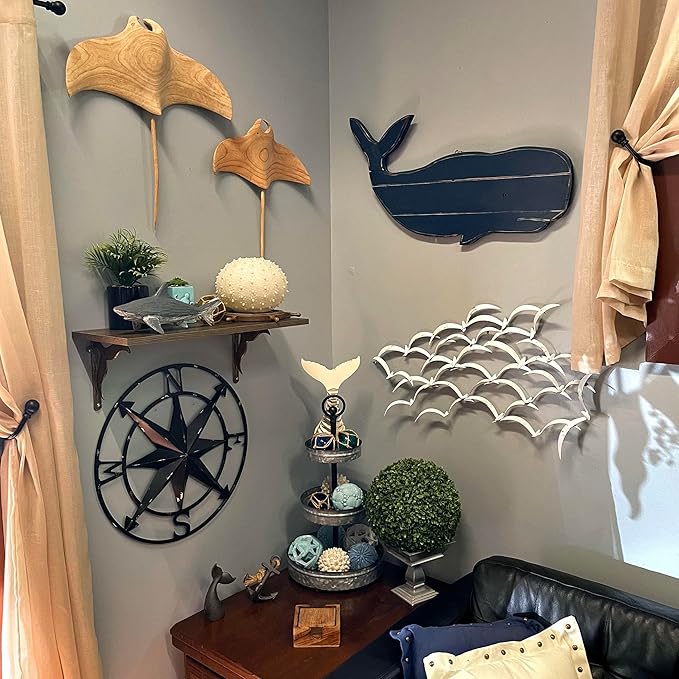 Zeckos Distressed Metal Nautical Compass Rose Wall Décor - Rustic 20-Inch Diameter Hanging Art with Vintage Black Enamel Finish - Perfect for Indoor and Outdoor Display