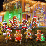 8 Pcs Christmas Gingerbread Man Yard Signs with Stakes Outdoor 3D Gingerbread House Decoration Xmas Yard Stakes Lawn Signs for Christmas Holiday Pathway Garden Patio Party Favors(Classic)