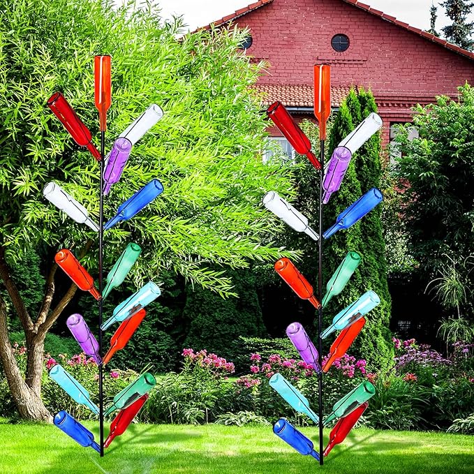Hoolerry 2 Pcs Wine Bottle Tree Garden Outside Decor 5. 9 ft Wine Bottle Metal Tree Outdoor Decoration Colored Glass Bottle Holder Artificial Trees for Garden Yard Camping Party Decoration
