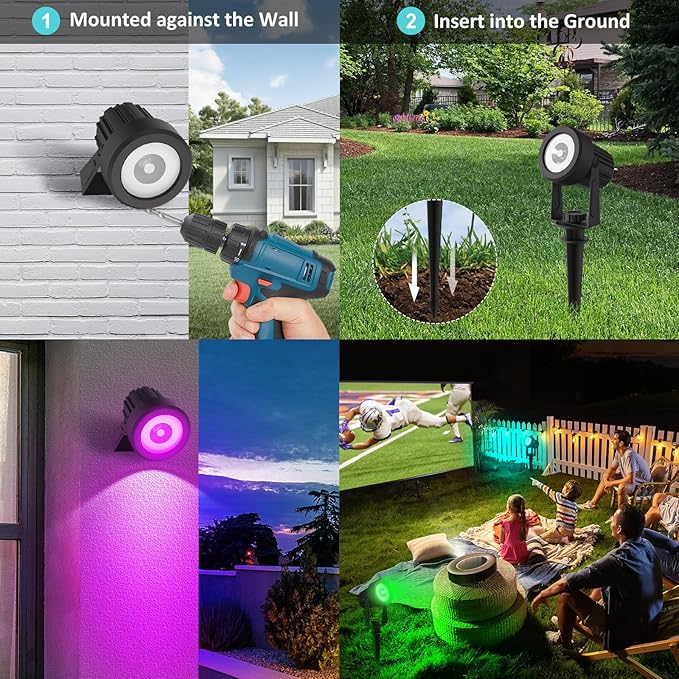 T-SUNUS Solar Spotlights Outdoor RGB, Color Changing Landscape Lights with 9.8ft Cable, IP65 Waterproof, Adjustable Solar Panel & Light, Auto On/Off for Yard Tree Pathway Driveway Christmas (2 Pack)