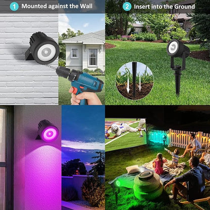 T-SUNUS RGB Solar Spot Lights Outdoor, Color Changing Landscape Light with Separated Panel 9.8ft Cable Waterproof IP65 Dusk to Dawn Garden for Yard Tree Patio Pool Driveway Halloween Christmas