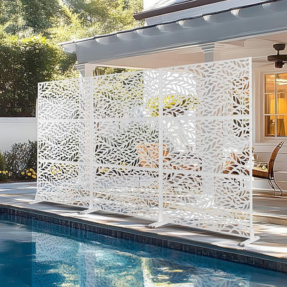 72" H×47" W Metal Privacy Screen Outdoor Privacy Screen Freestanding, Outdoor Privacy Screens and Panels for Patio Lawn Deck(Consists of 3 Panels)
