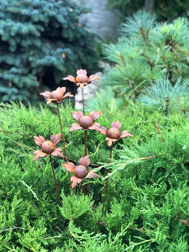 Rusty Flowers Set of 6, Garden Stakes, Metal Garden Decor, Yard Art, Outdoor Decor, Rusty Metal Garden Decor