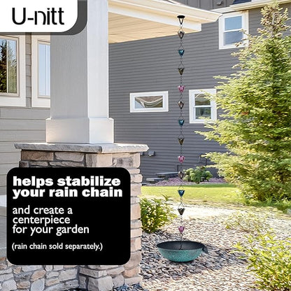 U-nitt 12" Spill Bowl Downspout Catch Basin for Rain Chain Anchoring & Stake | Rainwater Collection for Roof |Gutter Catch Basin | Good for Water Fountain & Birdbath | Black | Handles Heavy Rain