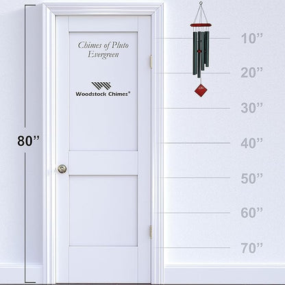 Woodstock Wind Chimes of Pluto Chimes for Outside, 27" Evergreen Small Light Sound Wind Chime Décor for Outdoor Garden, Patio, Porch, Encore Collection