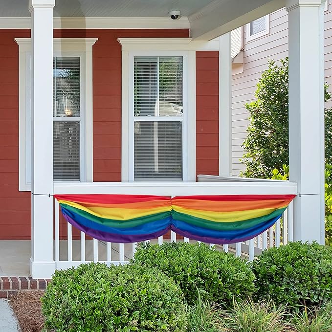 Wehhbtye 2PCS Gay Pride Rainbow Bunting Flag-LGBTQ Lesbian Fabric Hanging Bunting Banner Flag for Pride Day Parades Outdoor Porch Yard Themed Party Celebration Decor