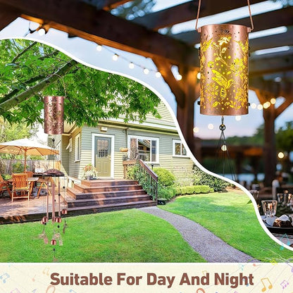 Retisee Hummingbird Solar Wind Chimes Outdoor Metal Hummingbird Gifts Solar Light Windchimes Outside Indoors Christmas Decoration Birthday Gift for Home Lawn Porch Patio Garden Yard