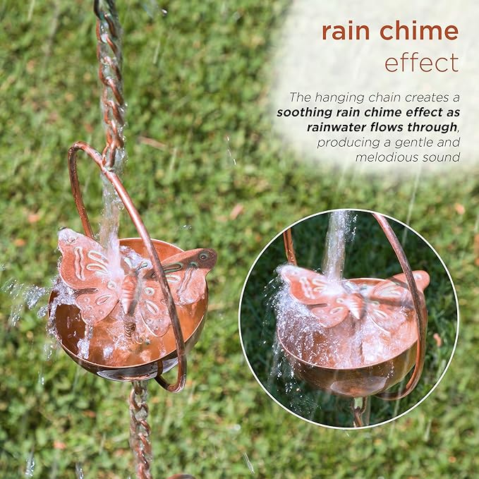 Alpine Corporation QES142HH Metal Hanging Butterfly with Spring Chain Rain Catcher, Décor for Garden, Patio, & Lawn, 73" H