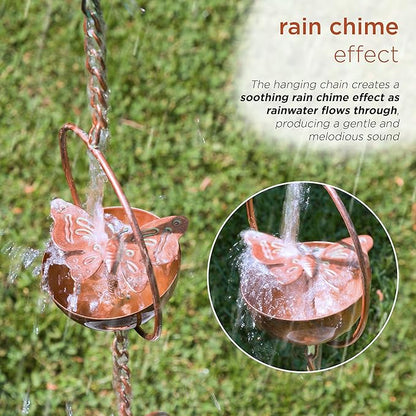Alpine Corporation QES142HH Metal Hanging Butterfly with Spring Chain Rain Catcher, Décor for Garden, Patio, & Lawn, 73" H