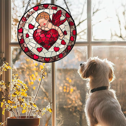 Stained Glass Window Hanging - Red Love Angel Sun Catcher for Door Garden Home Decor Cute Suncatcher Christmas Mother's Day Birthday for Women Men Mom Nana 15 in