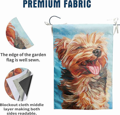 Happy Yorkie Garden Flag - Dog All-Weather Flag, Small Puppy Outdoor Seasonal Flag, 12 x 18 Inch, Vibrant Color, Double Sided, Holiday Yard Decor