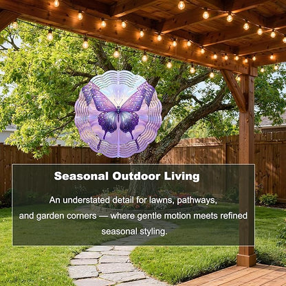 10x10 Inch Wind Spinner Outdoor Hanging Purple Butterfly Metal Kinetic Spiral Ornament for Yard Garden Patio Porch Balcony Tree Window Decor Gift