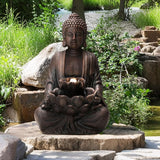 Glitzhome Buddha Statue 23" H, Outdoor Buddha Statue Zen Style Buddha Fountian with LED Light & Pump Polyresin Outdoor Floor Freestanding Fountain Garden Buddha Sculptures & Statues Lawn Décor
