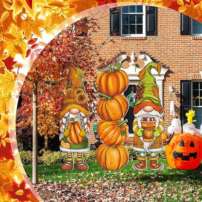 Umigy 3 Pcs Thanksgiving Gnome Yard Decor Cute Fall Autumn Gnome Yard Sign with Stakes 32 x 10 Inch Outdoor Lawn Decor, Outside Thanksgiving Garden Decoration for Home Pathway Walkway