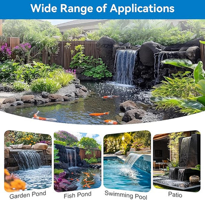POPOSOAP Pond Waterfall Spillway with Pump Kit, 304 Stainless Steel Waterfall with Filtration & 660GPH Pond Pump & 9.8FT Tubing Outdoor Fountain Kit for Garden,Backyard Decor,13.4" H x 8"W-P432