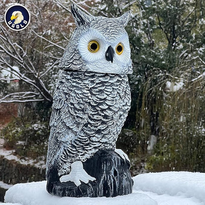Solar Powered Snow Owl with Glowing Eyes, Rotatable Head, Realistic Hoots, Detection and Silent Mode, Garden Sculpture, Decoration for Home, Garden, Patio and Lawn