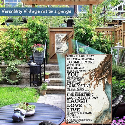 Metal Sign Mermaid Today Is A Good Day To Have A Great Day Vintage Mermaid Poster Plaque Sign For Home Restaurant Kitchen Wall Decor Best Family Decor Gift 8x12 inch