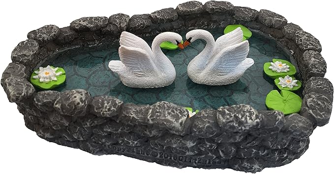 GlitZGlam Mini Swan Pond - Love is in the Air! Miniature Swan Pond for Fairy & Garden Accessories