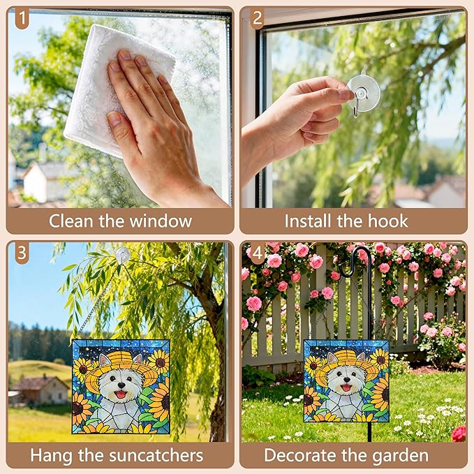 Stained Glass for Window Hanging Dog Suncatcher, Sun Catchers for Outdoor Decoration, Westie Garden Decor, Gifts for Women, Lovers, Couple, Friend, Colleagues