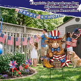 Amyhill 4th of July Highland Cow Outdoor Decor Patriotic Star Metal Garden Stakes Decorative Red White Blue Calf Lovers Yard Signs with Stakes for Independence Day Memorial Day Garden Lawn Decorations