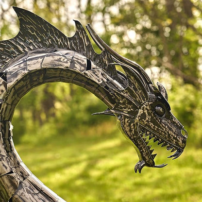 Zaer Ltd. Large Metal Dragon Statue, 89" L x 79" W x 73" H, Powder Coated (Metallic Silver)