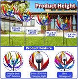 Wind Spinners Outdoor for Yard and Garden - Wind Sculptures & Spinners - 70 Inch Wind Spinner with Solar Powered Multi-Color Glass Ball Light for Yard Garden Backyard Lawn Decorations -Multicolored