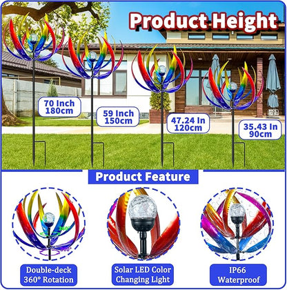 Wind Spinners Outdoor for Yard and Garden - Wind Sculptures & Spinners - 70 Inch Wind Spinner with Solar Powered Multi-Color Glass Ball Light for Yard Garden Backyard Lawn Decorations -Multicolored