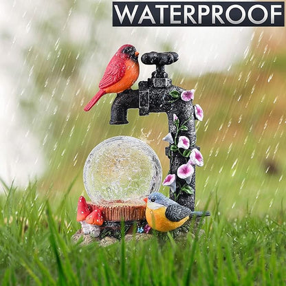 TERESA'S COLLECTIONS Garden Decor, Cardinal Garden Decor, Cute Cardinal and Faucet and Solar Light Glass Ball, Waterproof Resin Garden Statues, Birds Decor Gifts, Birthday Gifts for Women Mom, 6"