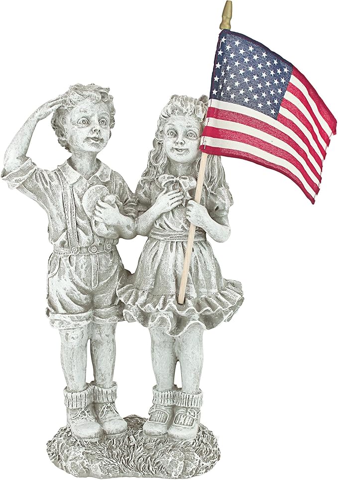 Design Toscano QM7512030 Patriotic Flag Children Statue,Antique Stone