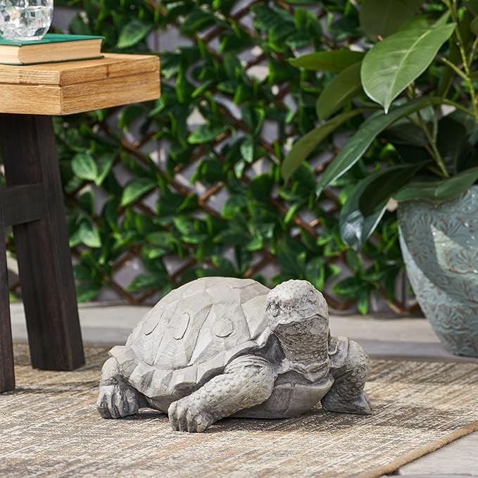Merax Turtle Garden Statue - Outdoor Cast Stone Decor, Dark Gray Finish, Weather-Resistant Patio or Yard Art, No Assembly Required