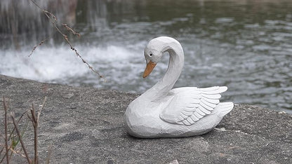 Swan Statue for Garden Decor – 7.5" Resin Figurine in Grey-White Finish, Elegant Bird Sculpture for Indoor Outdoor Display, Home, Patio, or Yard Ornament