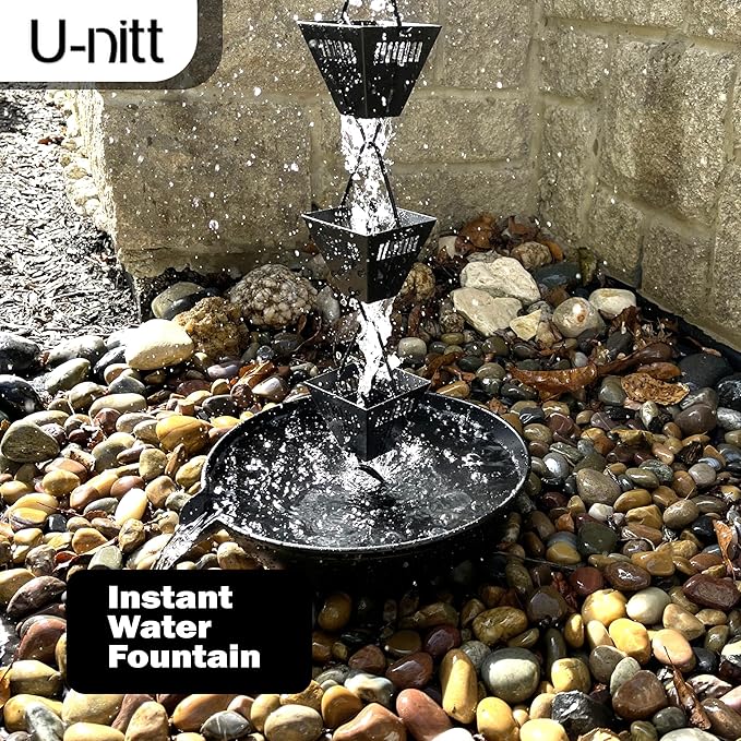 U-nitt 10" Spill Bowl Downspout Catch Basin for Rain Chain Anchoring & Stake | Rainwater Collection for Roof | Gutter Catch Basin | Good for Water Fountain & Birdbath | Black | Handles Heavy Rain