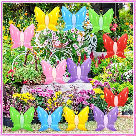 Realspring 12 Pcs 14 Inch Spring Inflatable Outdoor Decorations Butterfly Blow up Inflatable Birthday Party Decorations Giant PVC Spring Hanging Ornaments for Indoor Outdoor Garden Lawn Party Decor