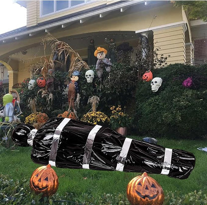 Halloween Decorations Corpse Dead Victim Props 60 inch Hanging Dead Body Decorations Scary Fake Corpse in Bag Indoor Outdoor Halloween Props Creepy Decor Haunted House Hanging Decorations (Black)