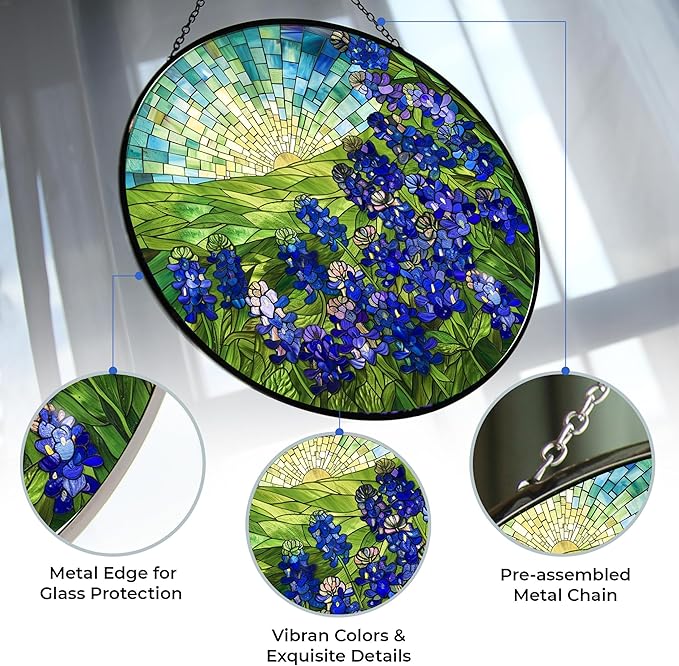 Bluebonnets Suncatcher Stained Glass Window Hangings for Women Mom Red Birds Sun Catchers Colorful Ornament Bird Lovers Gift Gifts for Women Mom Wife