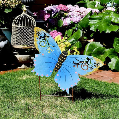 Linfevisi Metal Butterfly Garden Stakes Decor Spring Decorative Butterflies Yard Stake Lawn Ornaments Garden Decor Yard Art Decor Outdoor 18.5 Inch (Blue)