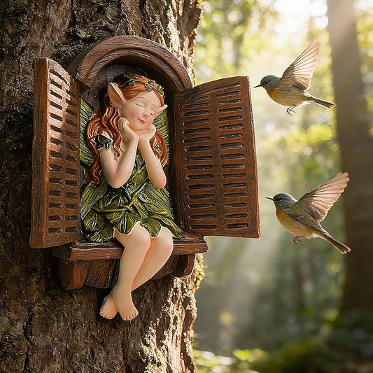 Teaeeno Whimsical Fairy Garden Gnome Statue, Tree Faces Decor Outdoor -7.8 Inch, Funny Garden Tree Decoration, Ideal Patio Yard Lawn Porch Decoration
