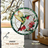 Hummingbird Stained Glass Window Hanging, Hummingbird Suncatcher, Bird Floral Sun Catchers Indoor Window Round Glass Wall Art Hanging Decorations, 7.9x7.9in
