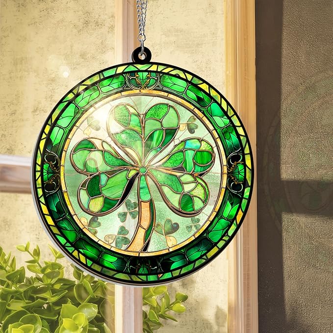 FLAGWIX St Patricks Day Decorations - Double Layered Hanging Suncatcher Birthday Decorations 12 in - Shamrock Irish Ornament Decor, Irish Gifts for Women Men
