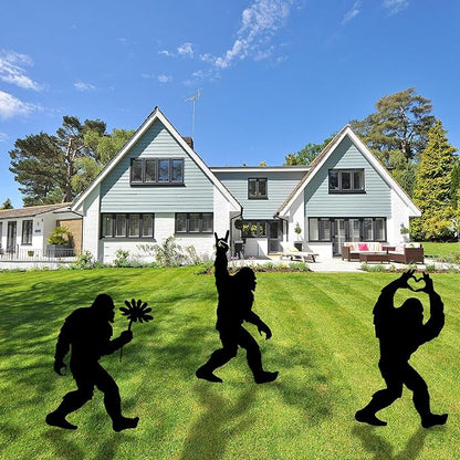 Metal Bigfoot Yard Decor - Standout Sasquatch Outdoor Silhouette – Eye-Catching Metal Bigfoot Garden Stakes, Perfect for Garden, Patio, Lawn Decoration(Set of 3)