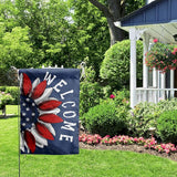 4th of July Sunflower House Flag Red White Blue Floral Garden Flags 28x40 Double Sided Large Memorial Independence Day Banner for Outside Outdoor Patriotic Decor