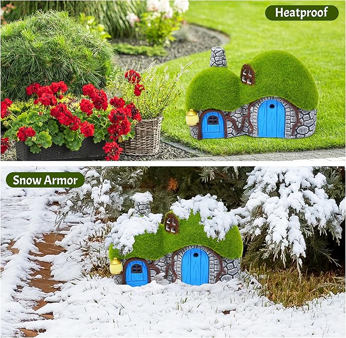 Gift Boutique Outdoor Garden House Statue with LED Lights Fairy Garden Decor Resin Cottage Figurine Yard Lawn Porch Pathway Ornament Outdoor Figurines